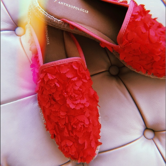 Anthropologie Pink Floral Espadrille Slides sz 41 - Picture 1 of 9